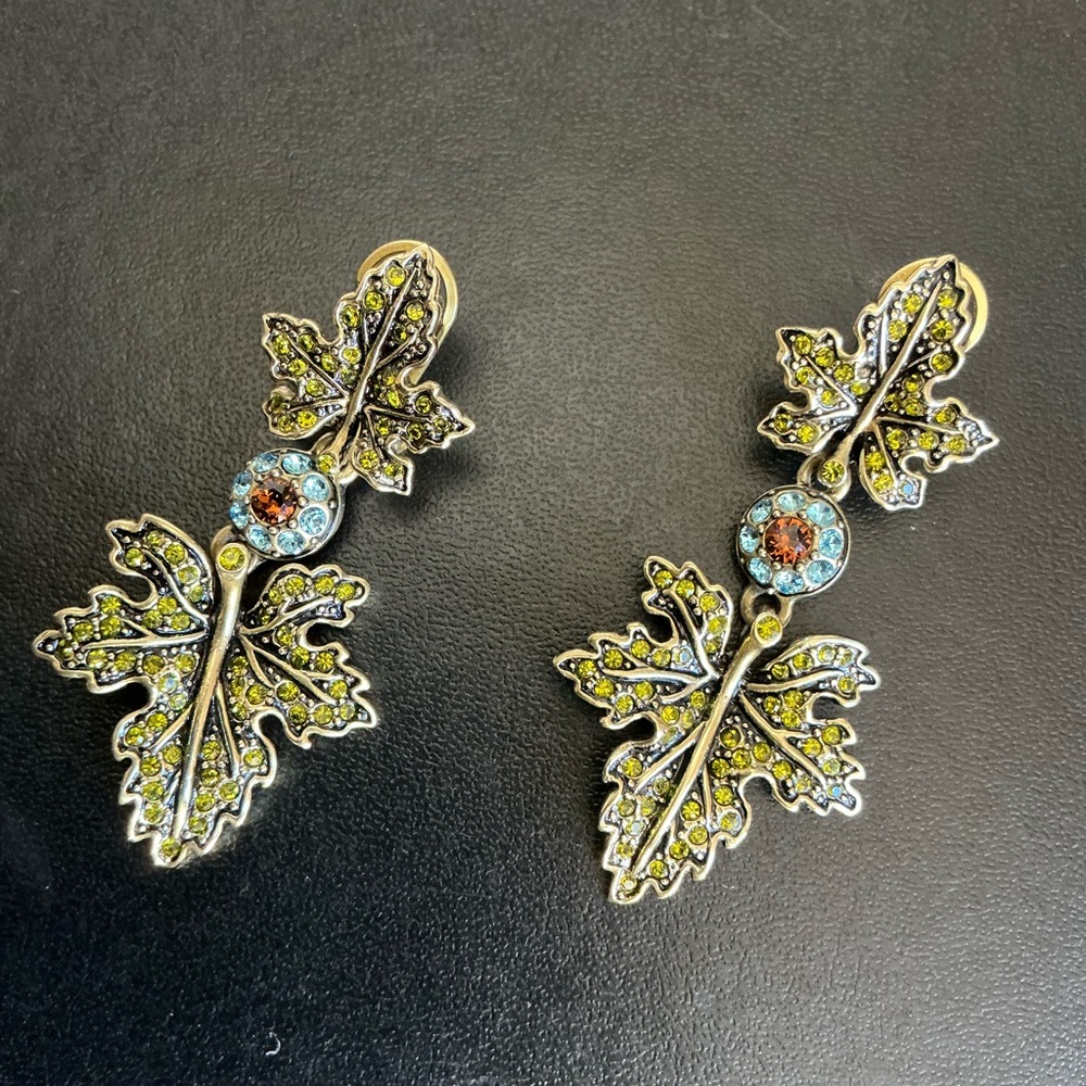 Heidi Daus Leaf Earrings with Blue and Brown Accents